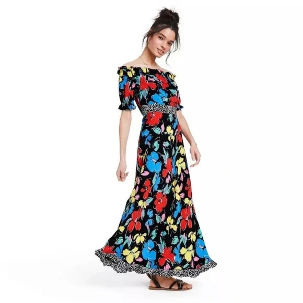 NWOT RIXO black floral maxi dress size 2